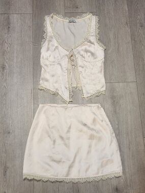Princess Polly Satin Lace 2 Piece Set Champagne